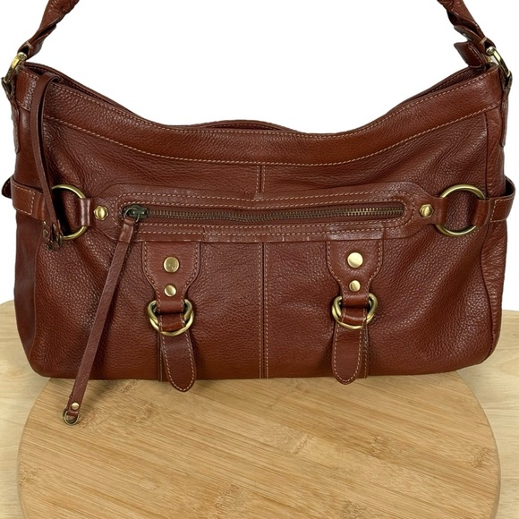 Via Spiga Handbags - Via Spiga Erica Shoulder Bag – Style 35326 – Cigar Brown Pebbled Leather